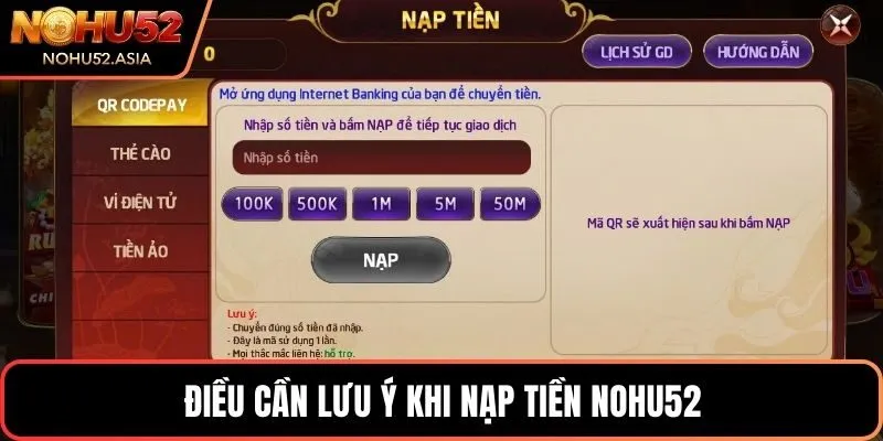 Điều cần lưu ý khi nạp tiền NOHU52 Điều cần lưu ý khi nạp tiền NOHU52